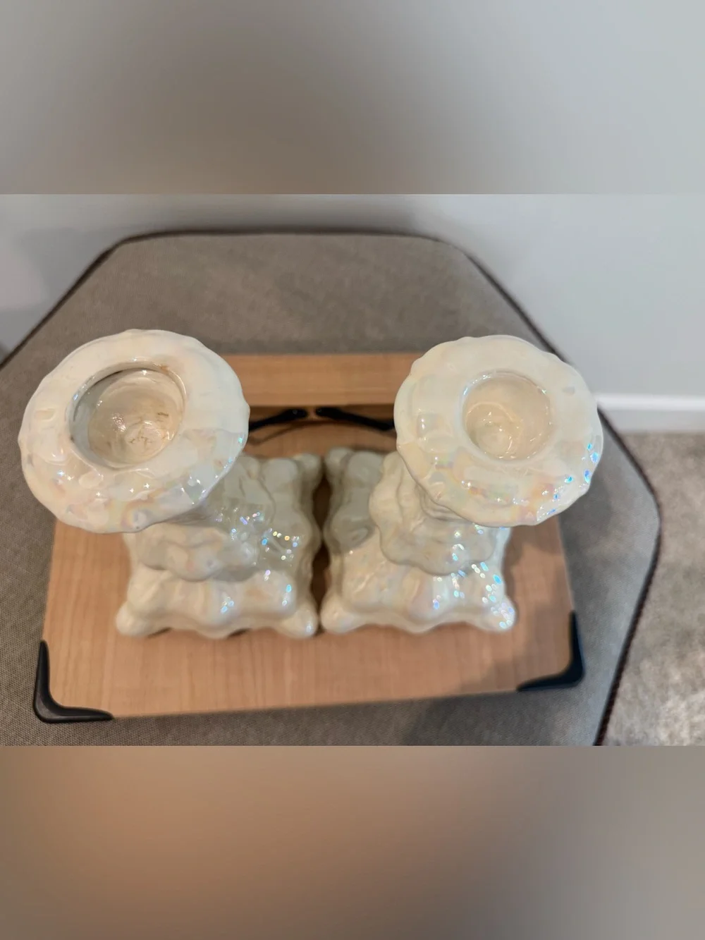Vintage Iridescent Pearl Ceramic Candle Sticks – 6.5